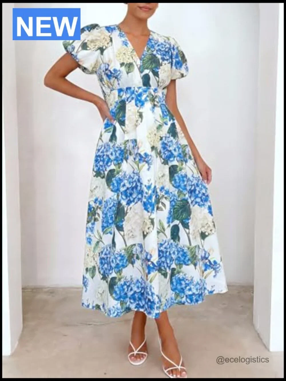 Bohemian Floral Maxi Dress V-Neck A-Line Elastic Waist Summer Wedding Guest - Picture 3 of 6